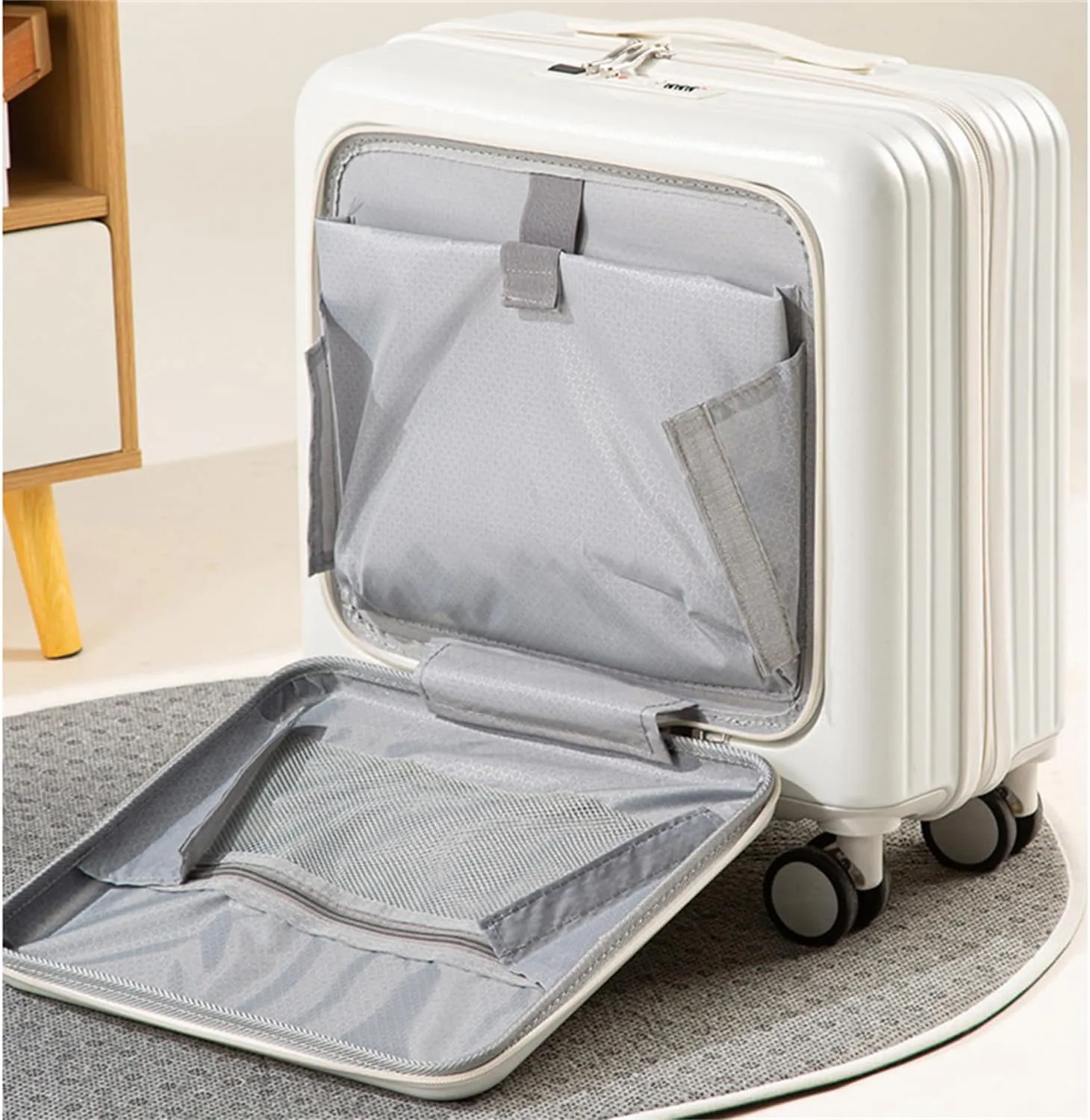 18 Inch Front Opening Luggage with Access to Central Compartment, Hardshell Carry on Luggage 22x14x9 Airline Approved Spinner Wheels (Pink,18inch)