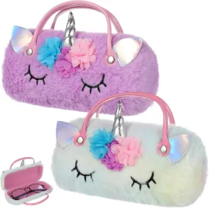2Pcs Cute Unicorn Glasses Case Portable Cartoon Eyeglasses Pouch with Handle Stylish Storage Bag for Sunglasses Glasses and Daily Use