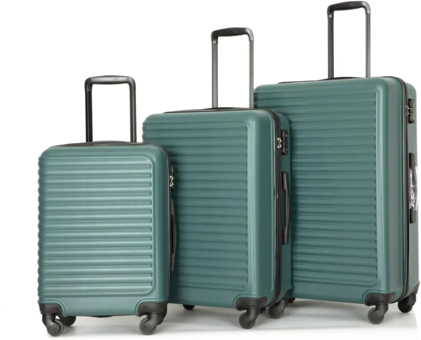 3-Piece ABS Luggage Set (20"/24"/28") - Lightweight Hardshell Suitcases with Lock, 360 Spinner Wheels & 2 Utility Hooks - Carry-On & Checked Luggage (Green   ABS)