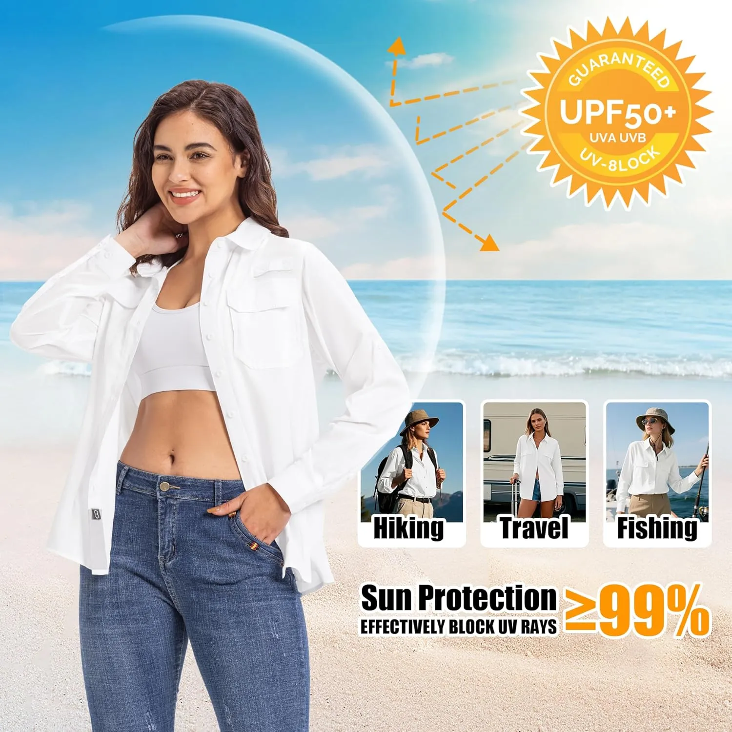 33,000ft Women's UPF 50  UV Long Sleeve Sun Protection Safari Shirts Quick Dry Outdoor Fishing Hiking Travel Shirt