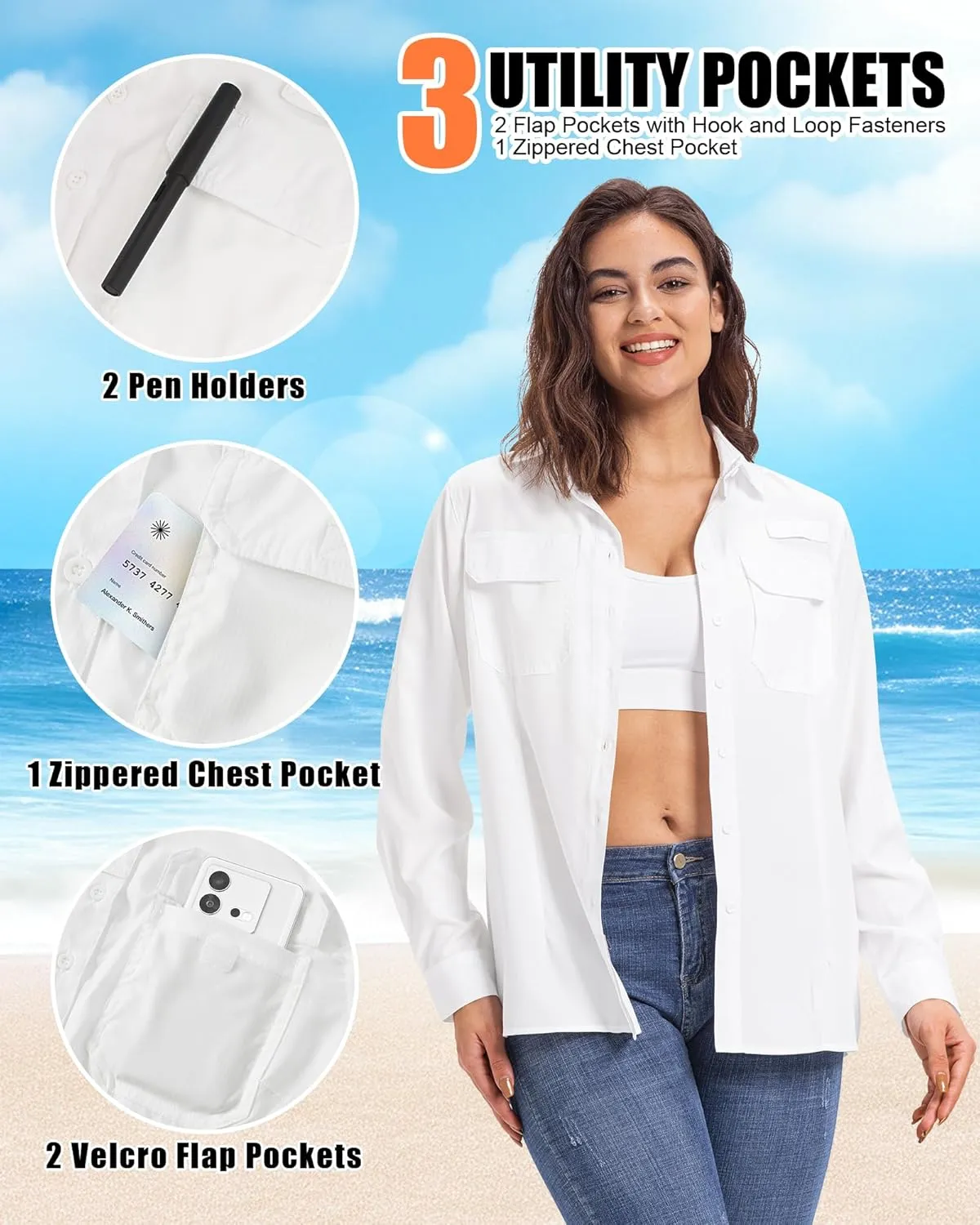 33,000ft Women's UPF 50  UV Long Sleeve Sun Protection Safari Shirts Quick Dry Outdoor Fishing Hiking Travel Shirt