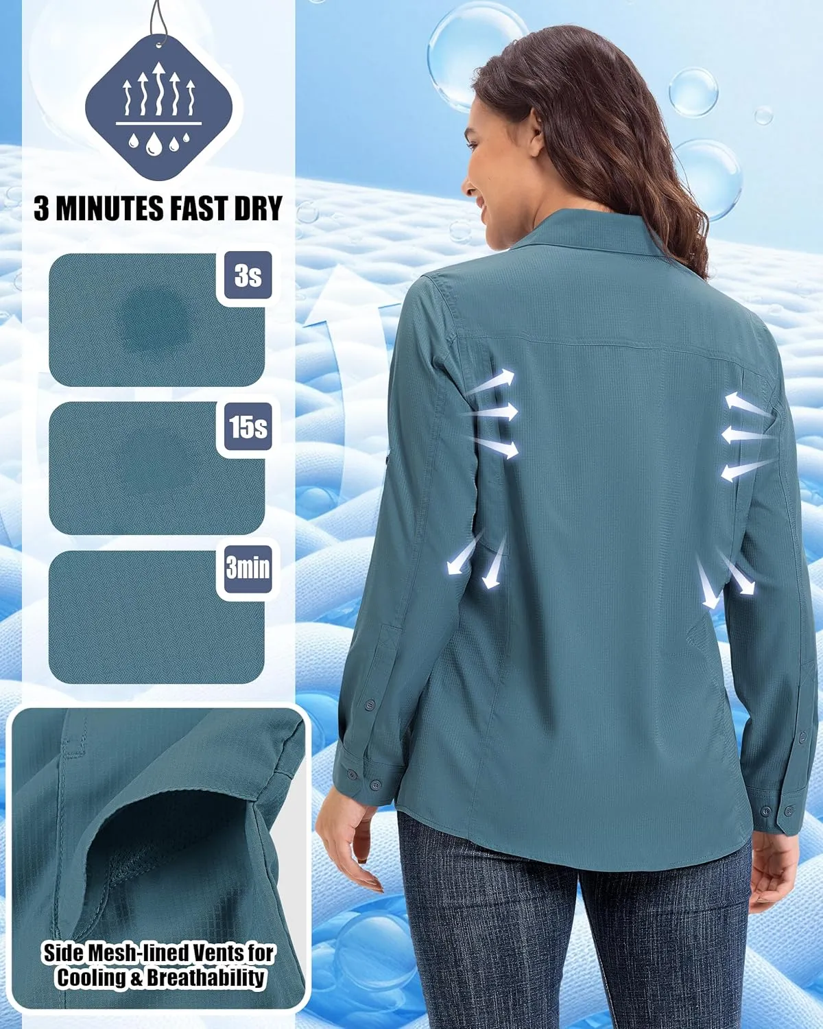 33,000ft Women's UPF 50  UV Long Sleeve Sun Protection Safari Shirts Quick Dry Outdoor Fishing Hiking Travel Shirt