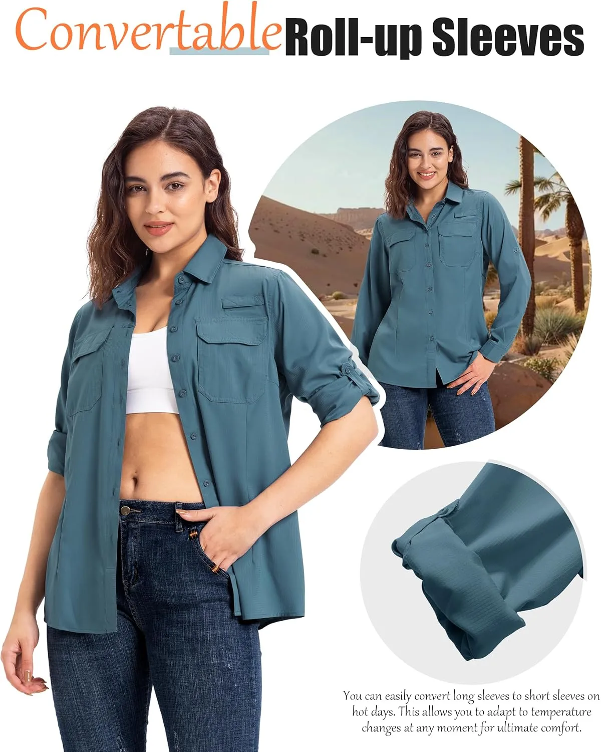 33,000ft Women's UPF 50  UV Long Sleeve Sun Protection Safari Shirts Quick Dry Outdoor Fishing Hiking Travel Shirt