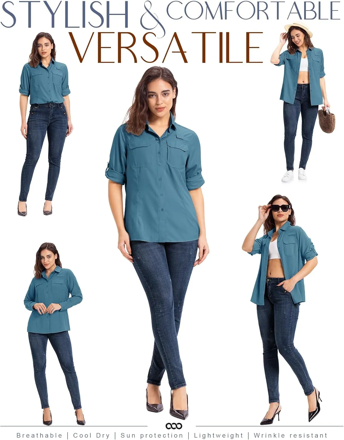 33,000ft Women's UPF 50  UV Long Sleeve Sun Protection Safari Shirts Quick Dry Outdoor Fishing Hiking Travel Shirt