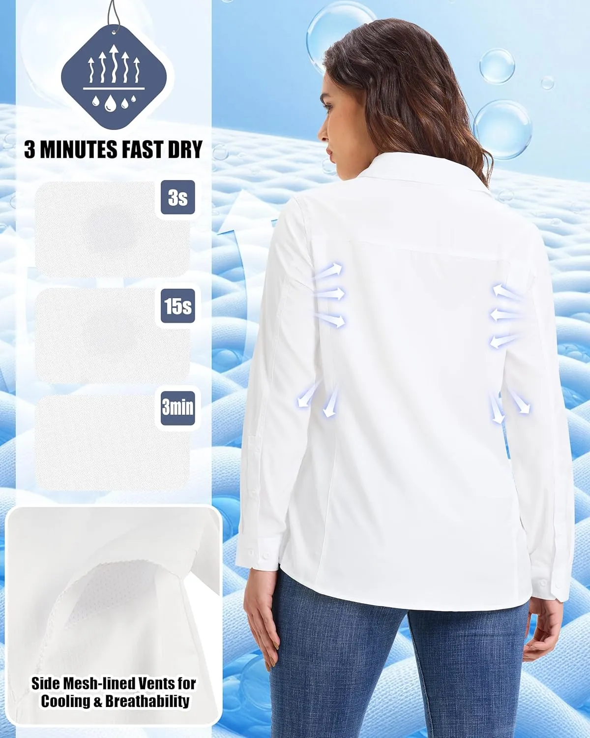 33,000ft Women's UPF 50  UV Long Sleeve Sun Protection Safari Shirts Quick Dry Outdoor Fishing Hiking Travel Shirt