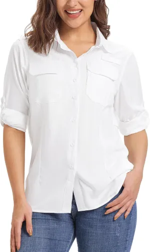 33,000ft Women's UPF 50  UV Long Sleeve Sun Protection Safari Shirts Quick Dry Outdoor Fishing Hiking Travel Shirt