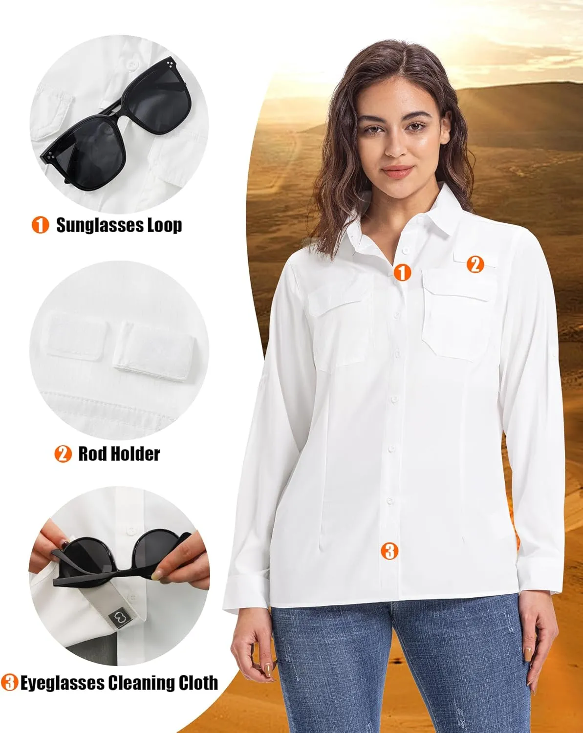 33,000ft Women's UPF 50  UV Long Sleeve Sun Protection Safari Shirts Quick Dry Outdoor Fishing Hiking Travel Shirt