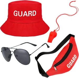 4 Pcs Guard Costume Set Include Hat Fanny Pack Whistle with Lanyard and Sunglasses for Adults Beach Dress Up
