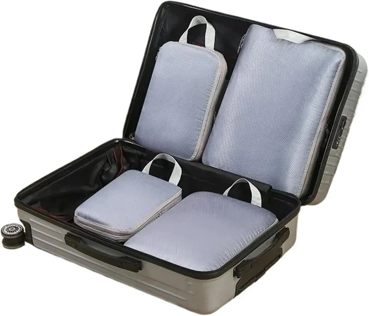 4Pcs Travel Compression Packing Cubes Bag Portable Suitcase Clothes Organizers Luggage Storage Cases Drawer Bags