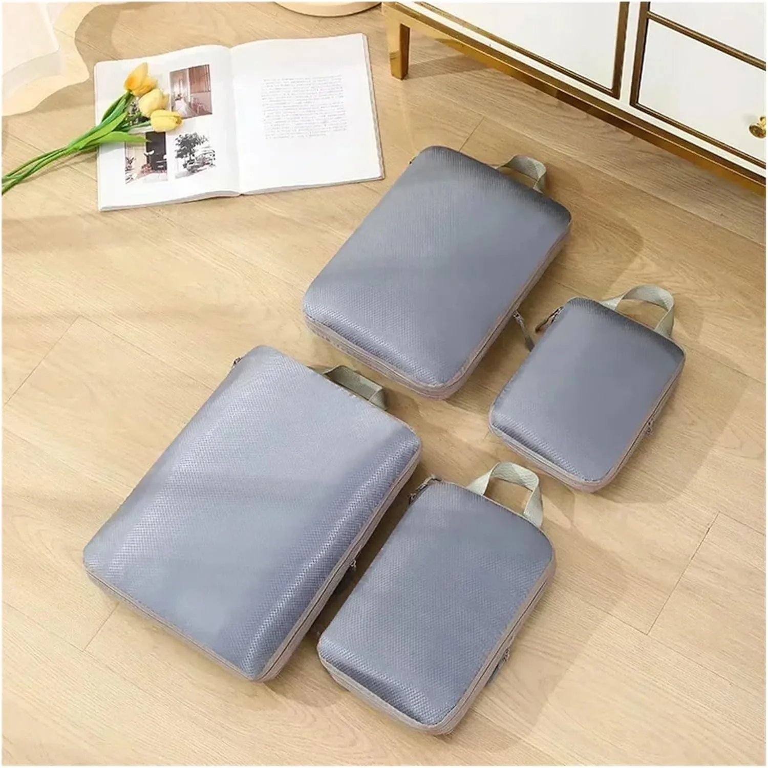 4Pcs Travel Compression Packing Cubes Bag Portable Suitcase Clothes Organizers Luggage Storage Cases Drawer Bags