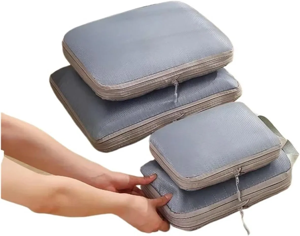 4Pcs Travel Compression Packing Cubes Bag Portable Suitcase Clothes Organizers Luggage Storage Cases Drawer Bags