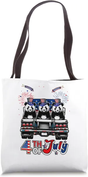 4th Of July US Flag Three Funny Pandas On Pickup Truck Tote Bag