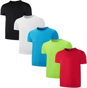 5-Pack Kids/Boys/Youth Mesh Athletic Quick Dry Shirts Youth Activewear Moisture Wicking Short Sleeve T-ShirtsAge 4-15Years