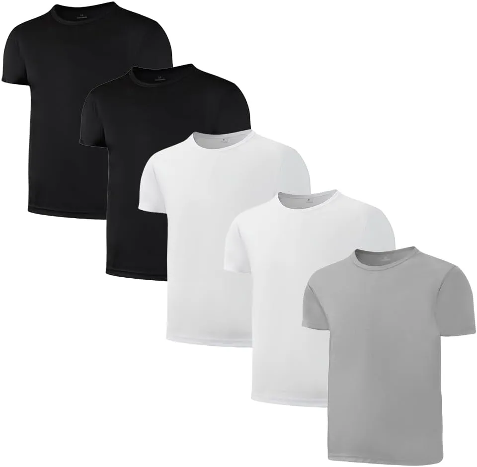 5-Pack Kids/Boys/Youth Mesh Athletic Quick Dry Shirts Youth Activewear Moisture Wicking Short Sleeve T-ShirtsAge 4-15Years