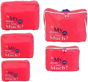 5Pcs Clothes Underwears Packing Cube Storage Bag Travel Luggage Organizer - Rose Red