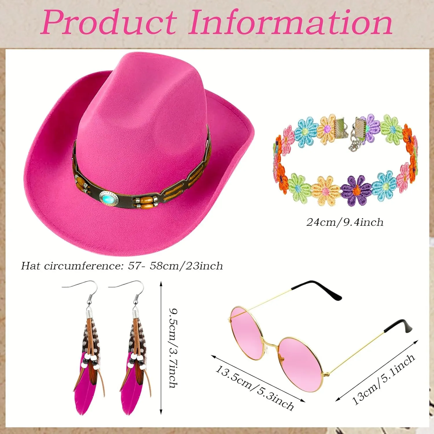 6 PCS Cowgirl Outfits Set for Women with Cowgirl Vest Cowboy Hat Turquoise Trim Bracelet Sunglasses for Christmas