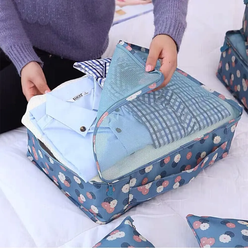 7 Set Packing Cubes Travel Luggage Packing Organizers for Suitcase, Blue Flower