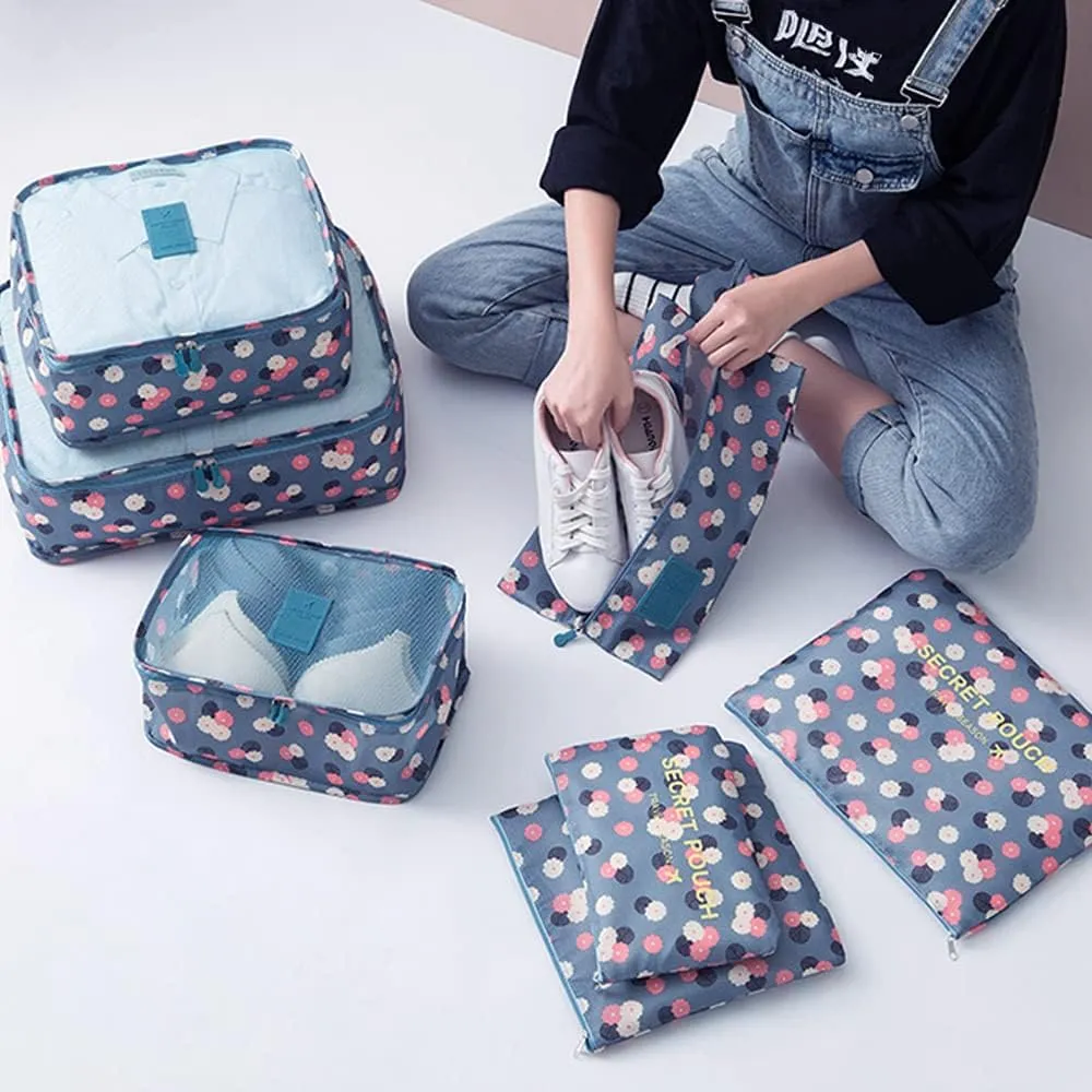 7 Set Packing Cubes Travel Luggage Packing Organizers for Suitcase, Blue Flower