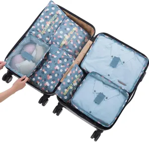 7 Set Packing Cubes Travel Luggage Packing Organizers for Suitcase, Blue Flower