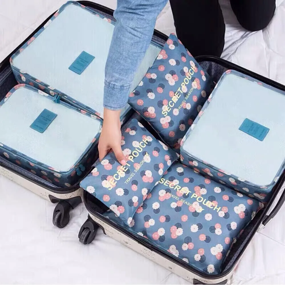 7 Set Packing Cubes Travel Luggage Packing Organizers for Suitcase, Blue Flower