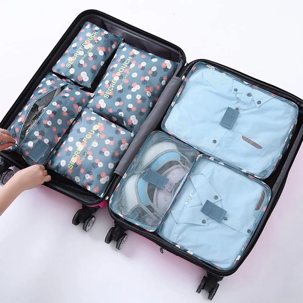 7 Set Packing Cubes Travel Luggage Packing Organizers for Suitcase, Blue Flower