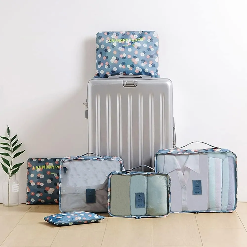 7 Set Packing Cubes Travel Luggage Packing Organizers for Suitcase, Blue Flower