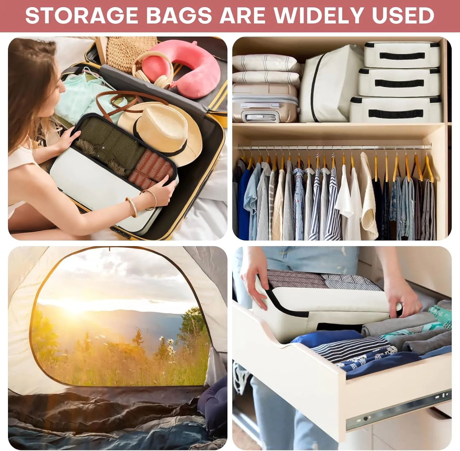 8 PCS Compression Packing Cubes for Travel Women, Compression Bags Organizer for Luggage Space Saving Travel Essentials and Carry on, Luggage Organizer Bags for Suitcase - Beige