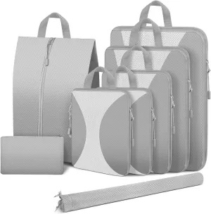 8 Set Compression Packing Cubes for Travel, Packing Cubes Compression Travel Accessories Expandable Packing Organizers for Carry on Luggage Suitcase (Gray)