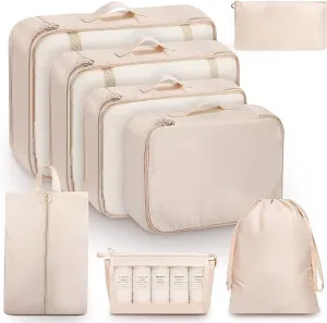 8 Set Packing Cubes for Travel, Luggage Organizer Bags for TravelEssentials, Travel Cubes for Carry on Suitcases (Gray)