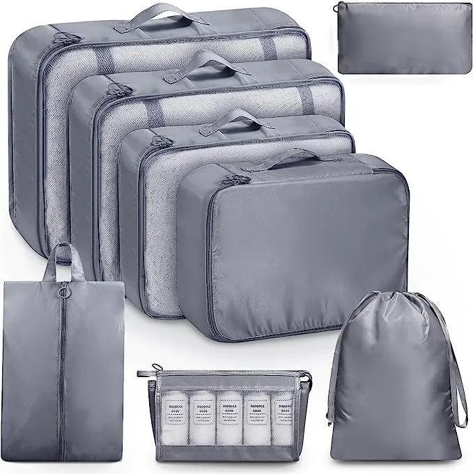 8 Set Packing Cubes for Travel, Luggage Organizer Bags for TravelEssentials, Travel Cubes for Carry on Suitcases (Gray)
