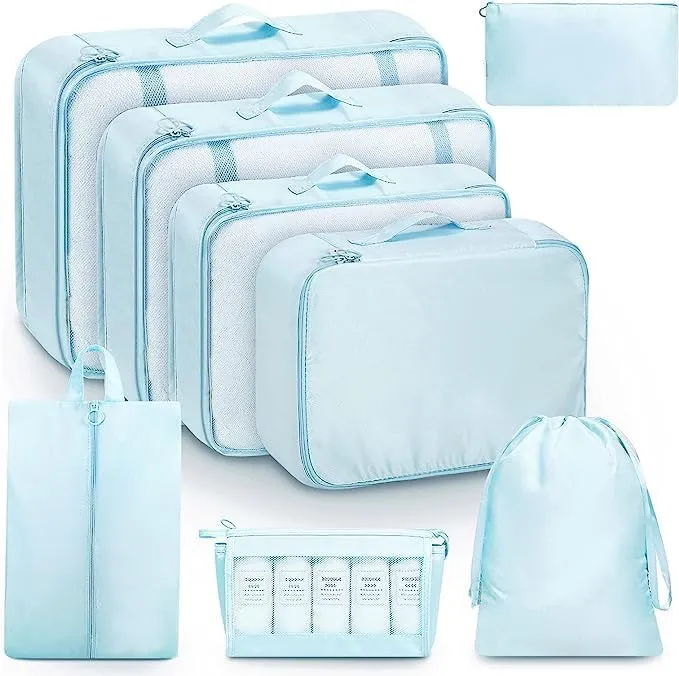 8 Set Packing Cubes for Travel, Luggage Organizer Bags for TravelEssentials, Travel Cubes for Carry on Suitcases (Gray)
