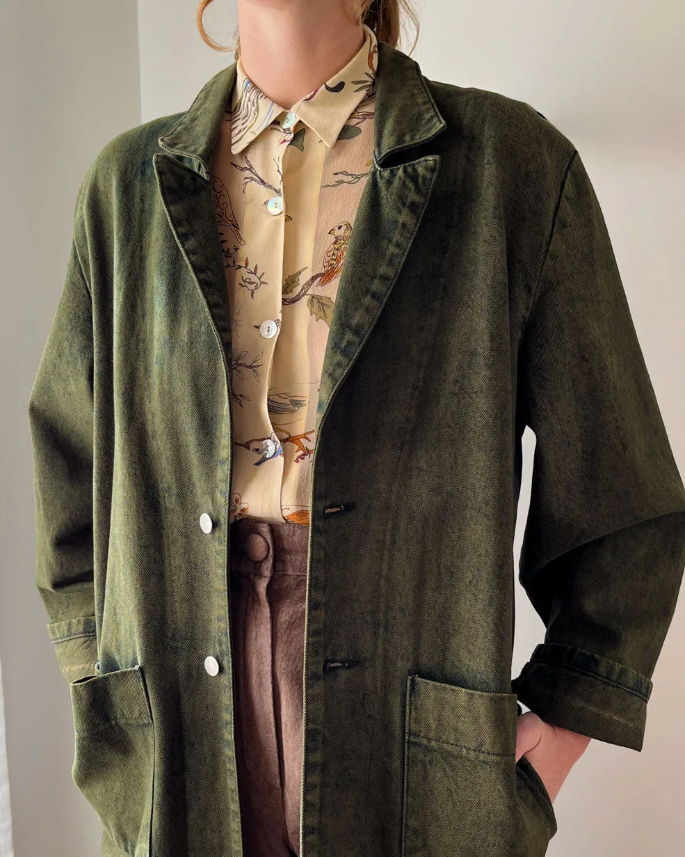 90s Green Denim Duster Coat | M