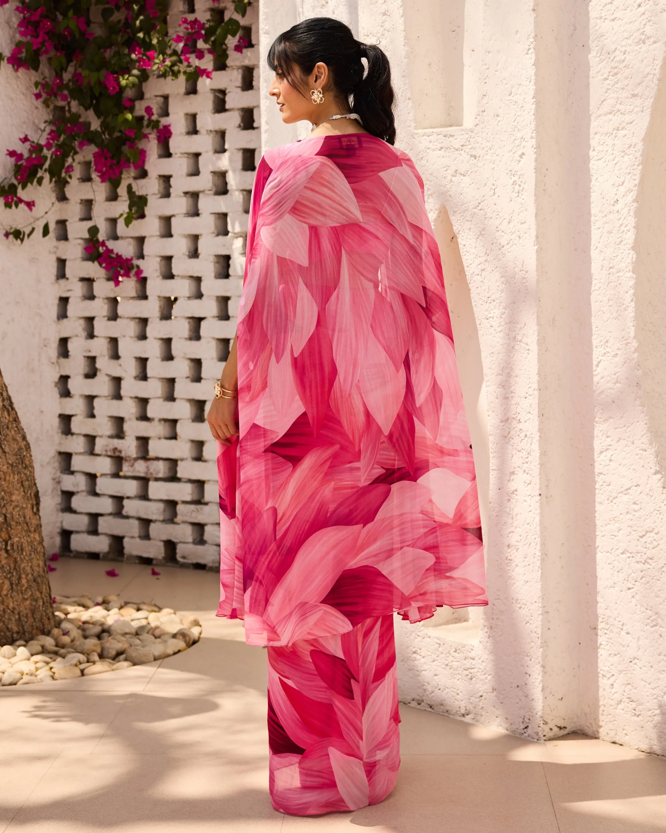 Adelia Pink Petal Printed Cape Set