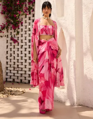 Adelia Pink Petal Printed Cape Set