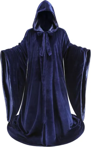 Adult Wizard Robe Warlock Cloak Costume with Sleeves Satin Robe with Hood Halloween
