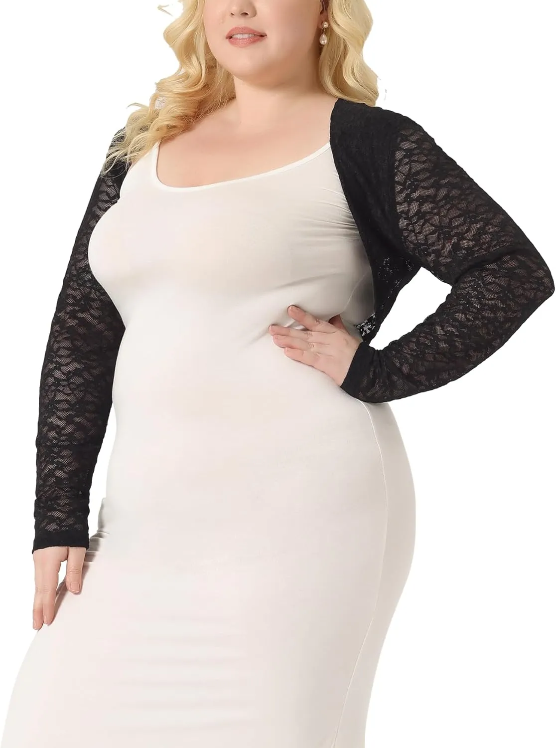 Agnes Orinda Plus Size Bolero Shrugs for Women Elegant Open Front Sheer Summer Crop Lace Floral Cardigans