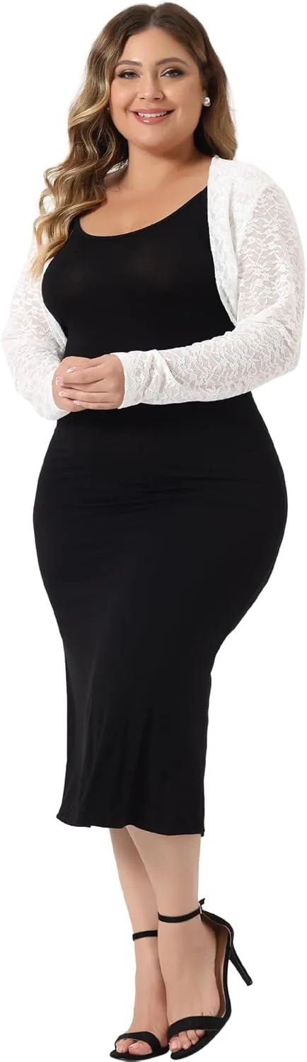 Agnes Orinda Plus Size Bolero Shrugs for Women Elegant Open Front Sheer Summer Crop Lace Floral Cardigans