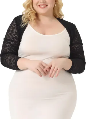 Agnes Orinda Plus Size Bolero Shrugs for Women Elegant Open Front Sheer Summer Crop Lace Floral Cardigans