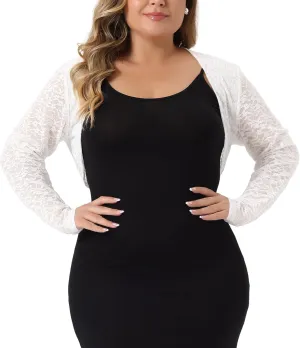 Agnes Orinda Plus Size Bolero Shrugs for Women Elegant Open Front Sheer Summer Crop Lace Floral Cardigans