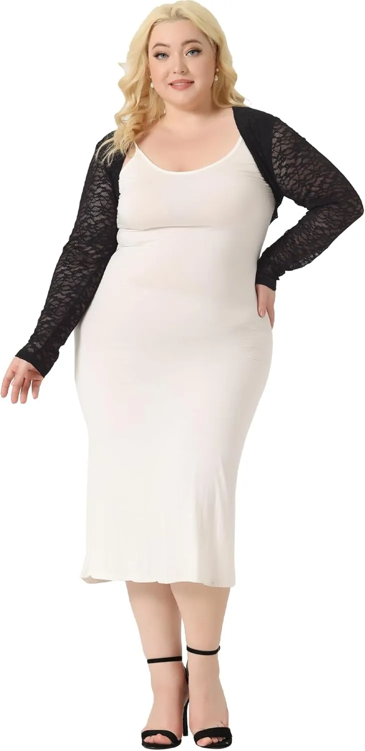 Agnes Orinda Plus Size Bolero Shrugs for Women Elegant Open Front Sheer Summer Crop Lace Floral Cardigans
