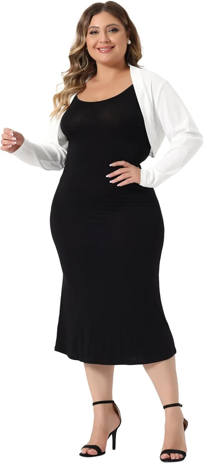 Agnes Orinda Plus Size Cropped Cardigans for Women Long Sleeve Open Front Bolero Shrugs Tops