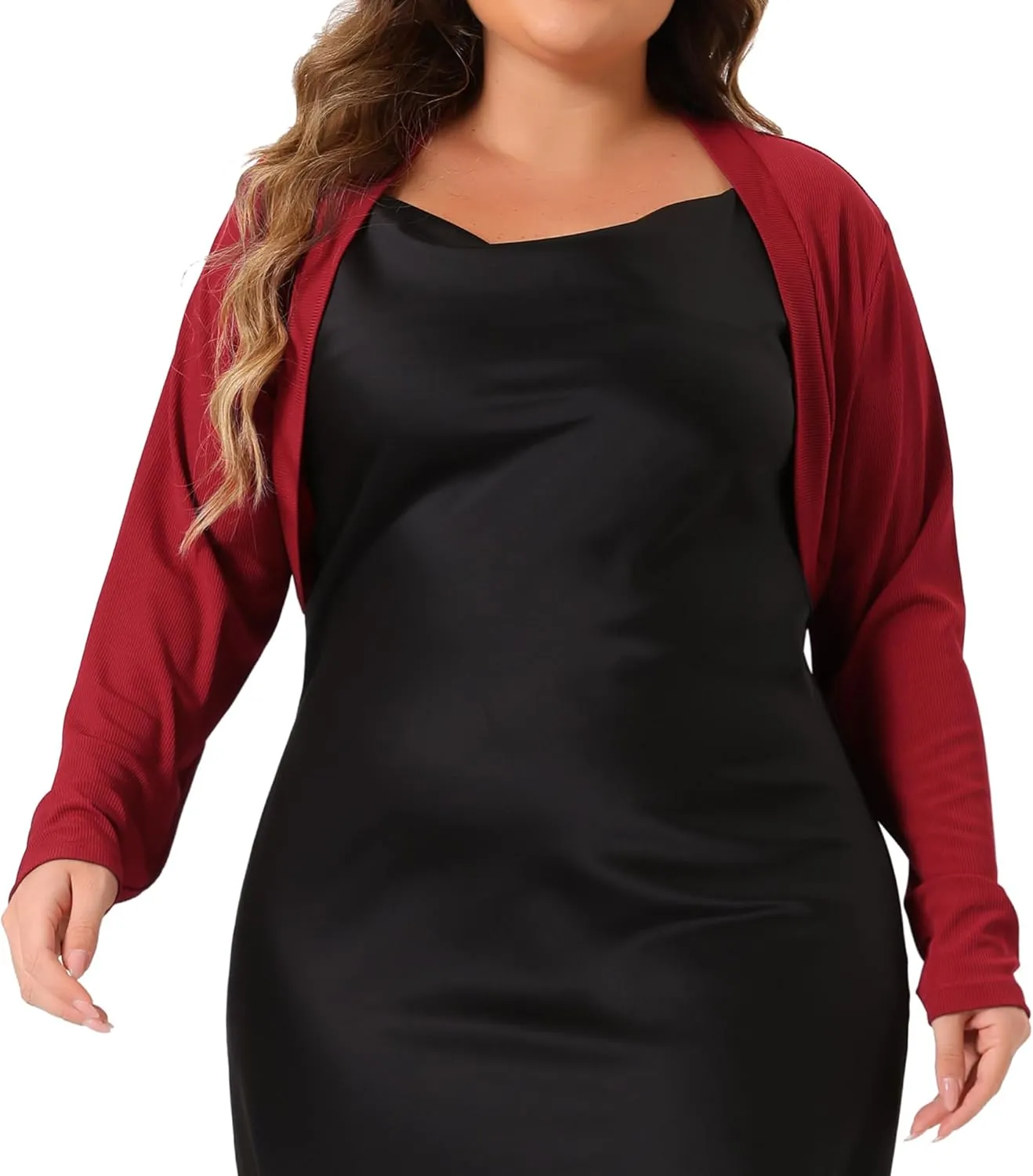 Agnes Orinda Plus Size Cropped Cardigans for Women Long Sleeve Open Front Bolero Shrugs Tops