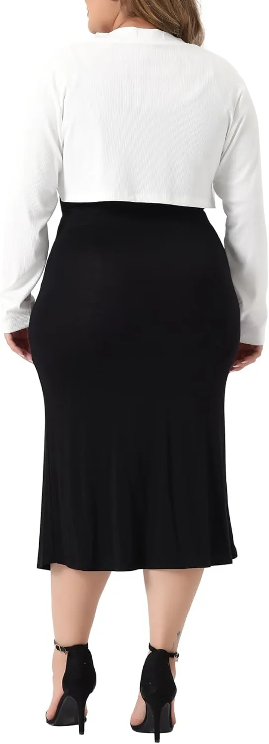 Agnes Orinda Plus Size Cropped Cardigans for Women Long Sleeve Open Front Bolero Shrugs Tops