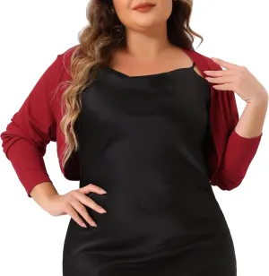 Agnes Orinda Plus Size Cropped Cardigans for Women Long Sleeve Open Front Bolero Shrugs Tops