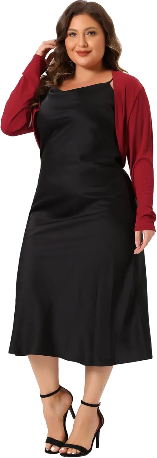 Agnes Orinda Plus Size Cropped Cardigans for Women Long Sleeve Open Front Bolero Shrugs Tops