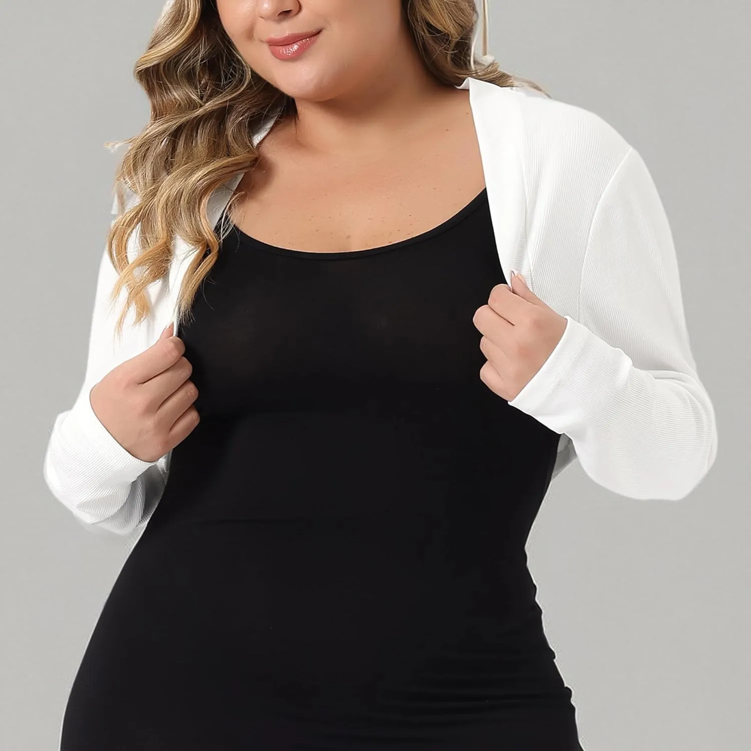 Agnes Orinda Plus Size Cropped Cardigans for Women Long Sleeve Open Front Bolero Shrugs Tops
