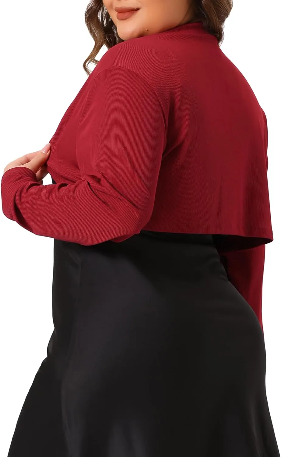 Agnes Orinda Plus Size Cropped Cardigans for Women Long Sleeve Open Front Bolero Shrugs Tops