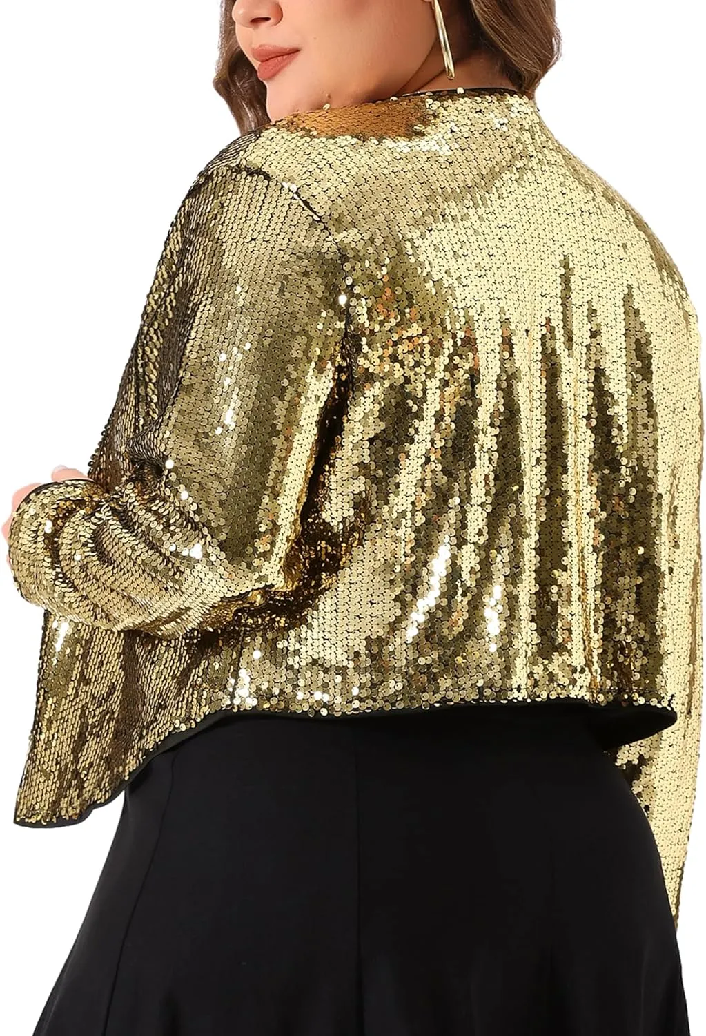 Agnes Orinda Plus Size Sequin Cardigan for Women Glitter Shinny Metallic Long Sleeve Shrug Bolero Cardigans Jackets