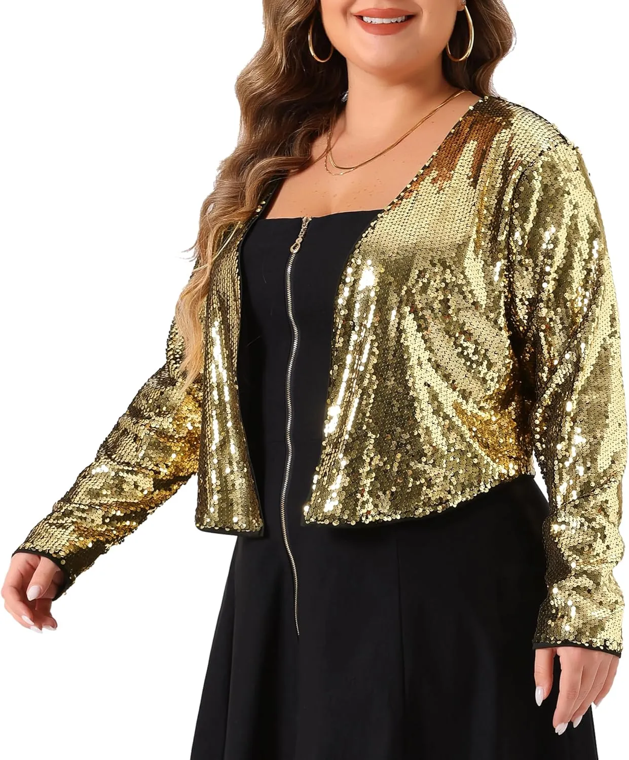 Agnes Orinda Plus Size Sequin Cardigan for Women Glitter Shinny Metallic Long Sleeve Shrug Bolero Cardigans Jackets