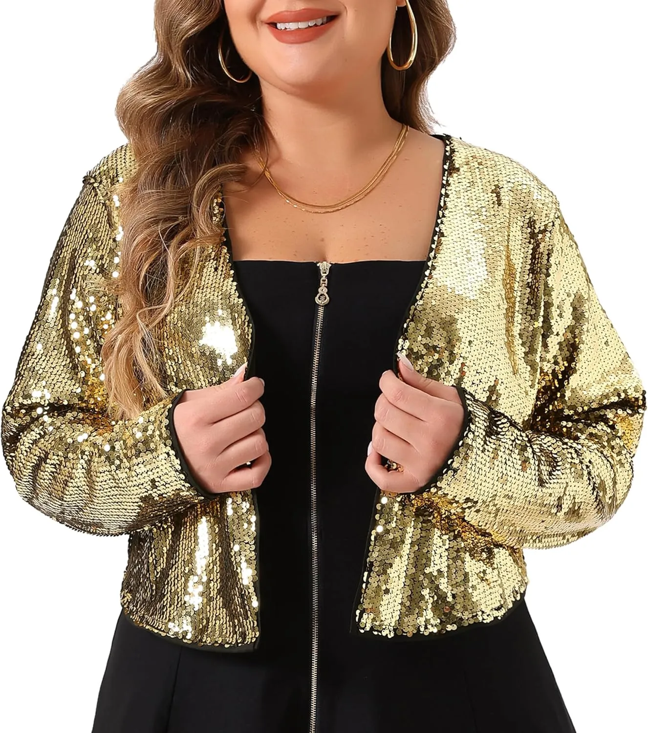 Agnes Orinda Plus Size Sequin Cardigan for Women Glitter Shinny Metallic Long Sleeve Shrug Bolero Cardigans Jackets